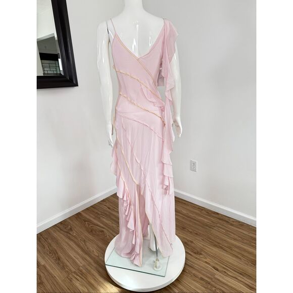 Victoria Beckham $2390 Asymmetric Bias Frill Ruffle Silk Dress Pink Size 2 - Picture 10 of 11